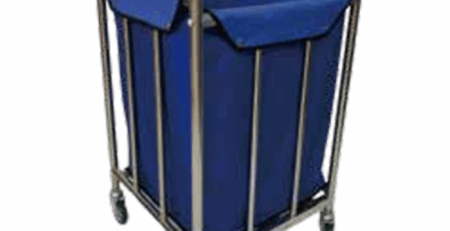 Cărucior medical inox cu sac colector textil pentru lenjerie, mobil pe roți pivotante